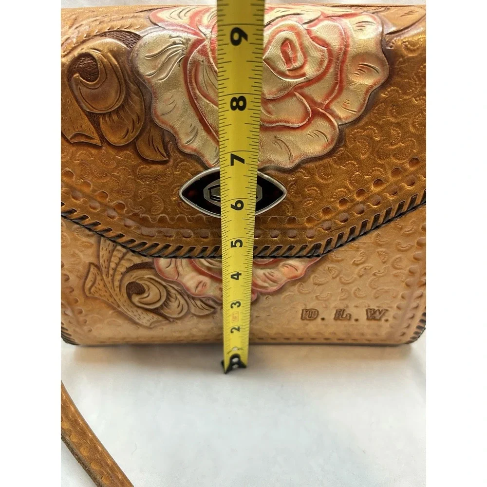VTG Leather Hand Tooled Large Floral Shoulder Bag Boho Hippie Indie Festival 70s